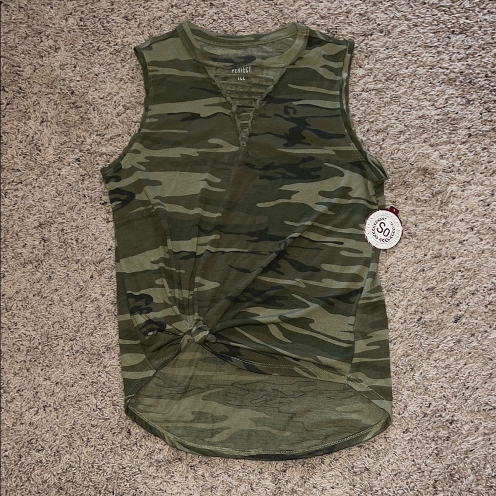 SO Camo Tank Top with Knot & Strappy Deatil